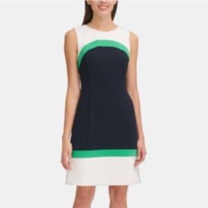 TOMMY HILFIGER Navy Blue & Green Sleeveless Colorblock Sheath Dress Size 6